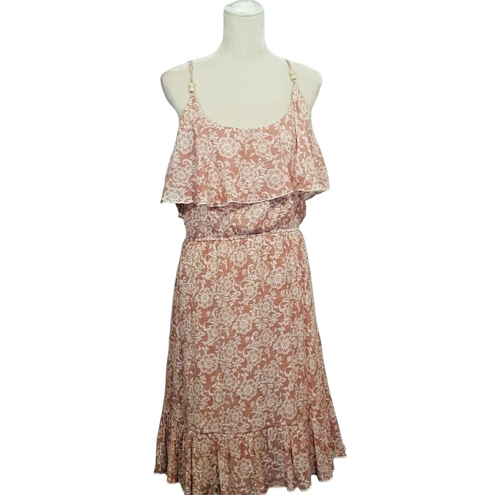 Maurices Babydoll Dress Womens Size 2 Sleeveless Crinkle Ruffle Floral Pink